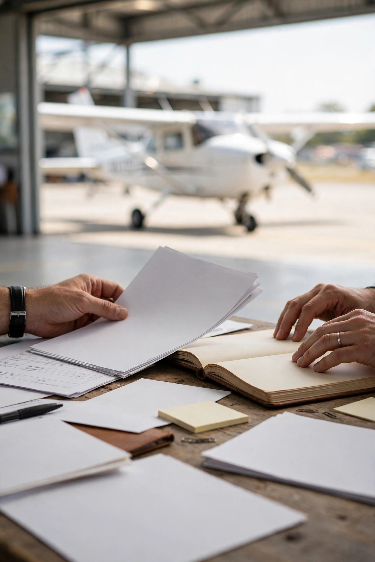 Reviewing aircraft logbooks and maintenance records