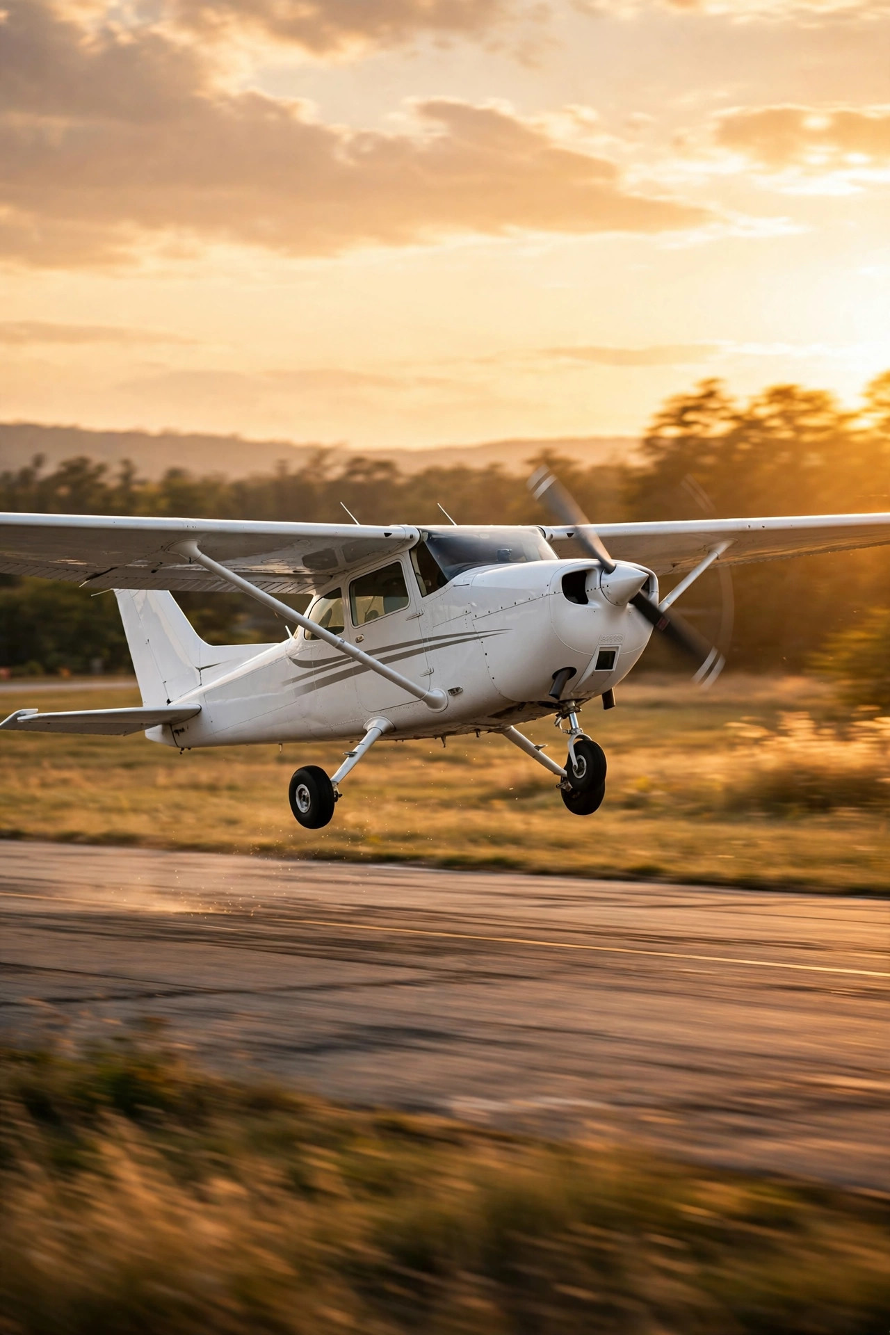 Aircraft taking off at golden hour